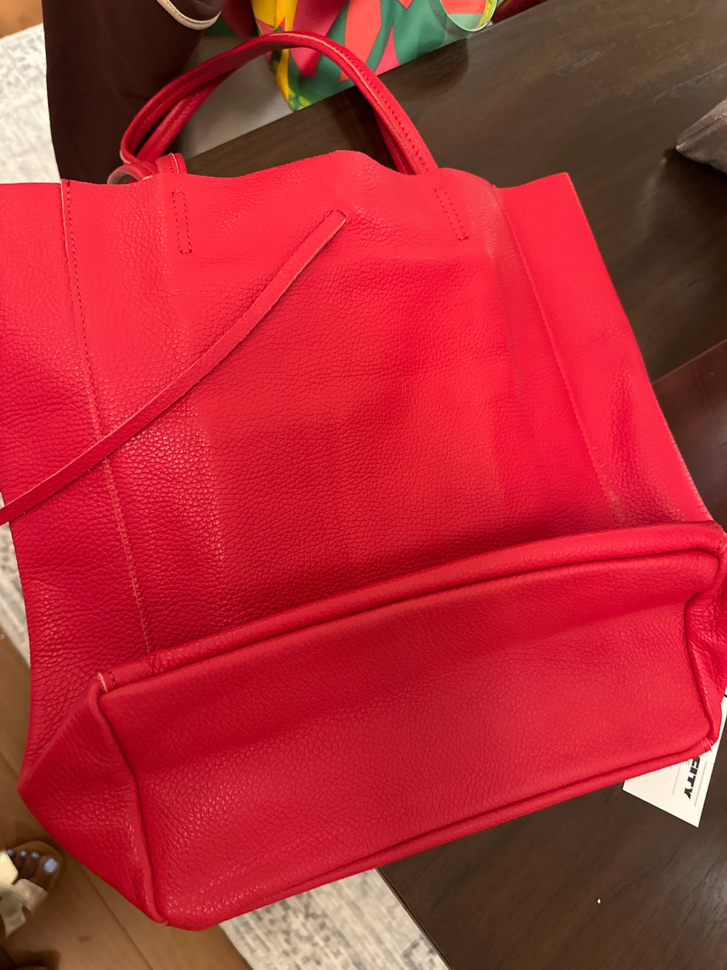 Red leather handbag