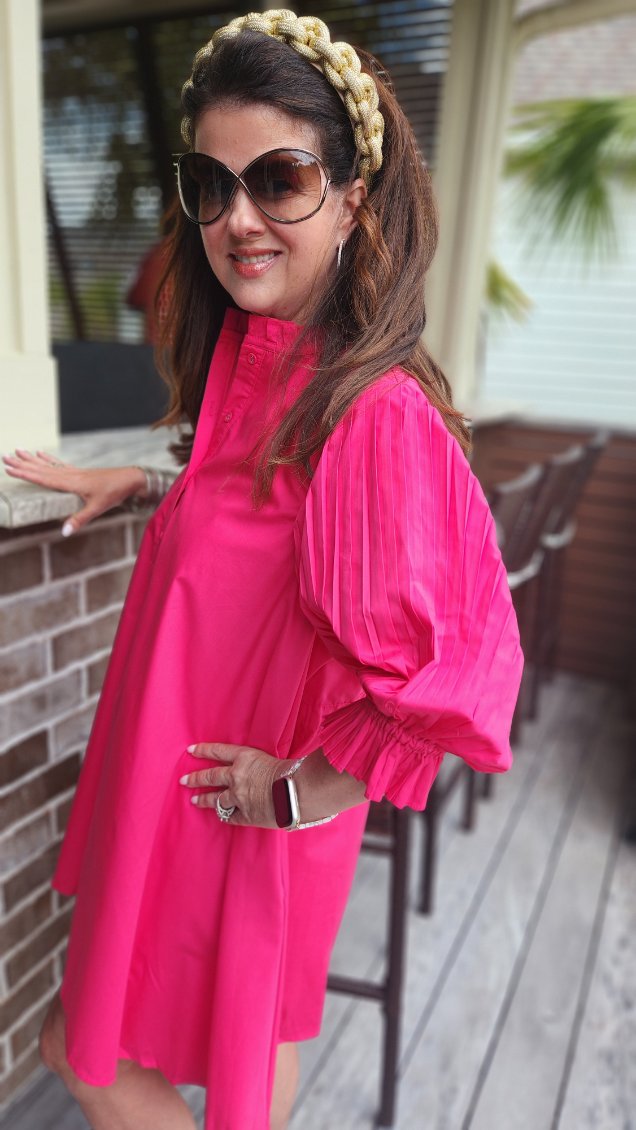 Vibrant Fuchsia Pleated Trench Dress