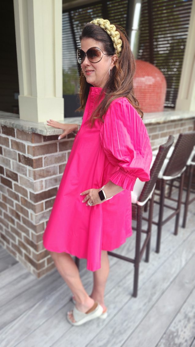 Vibrant Fuchsia Pleated Trench Dress