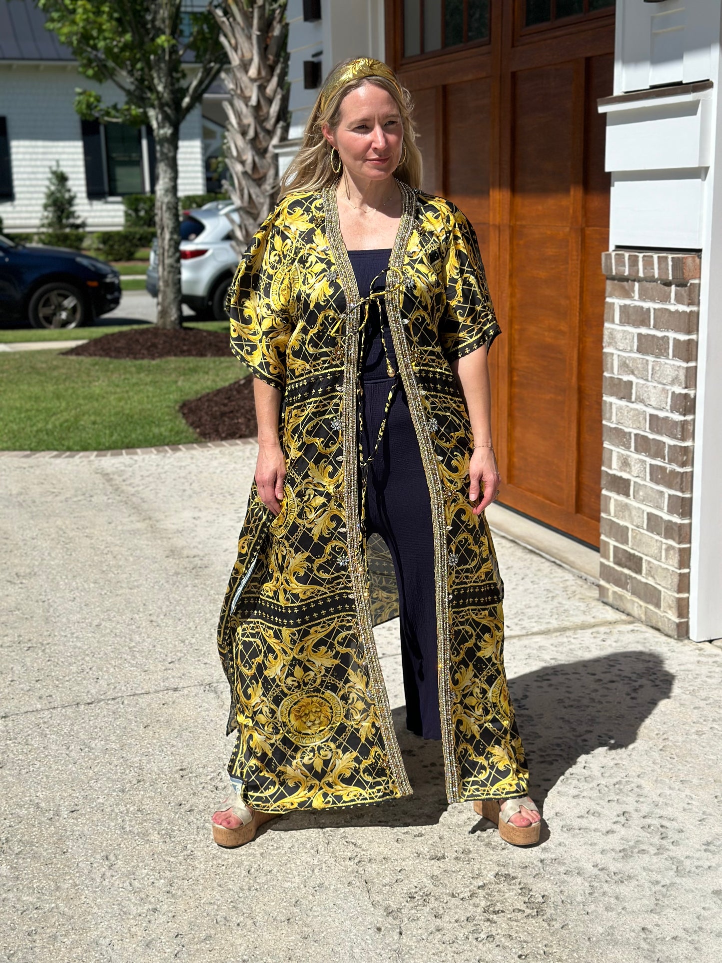 Hand crafted black and gold embroidered sarong