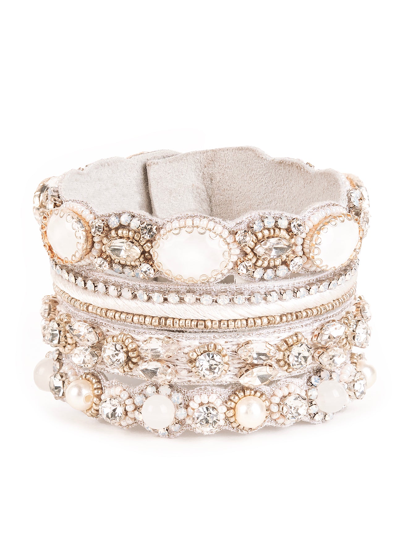 Regal Grace - Handmade Pearl and Crystal Cuff Bracelet