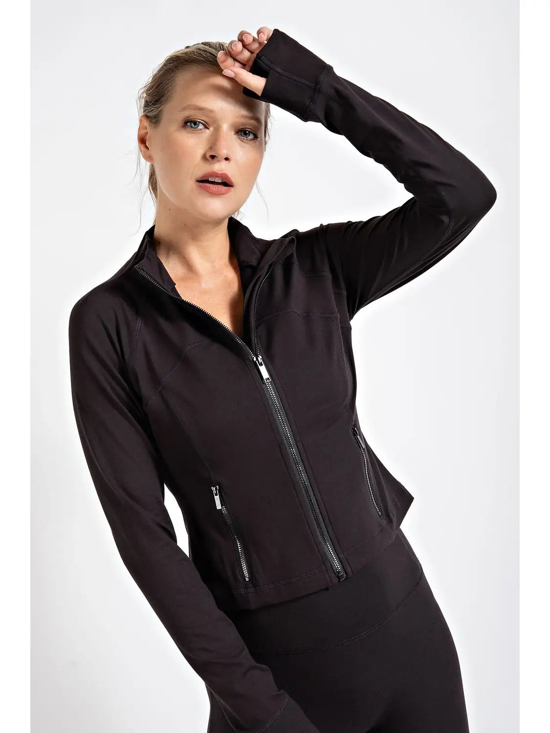 Black Open Front Zipper Jacket