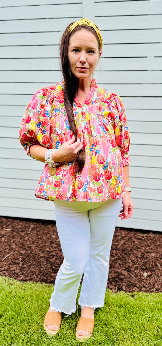 Vibrant Floral Puff Sleeve Blouse