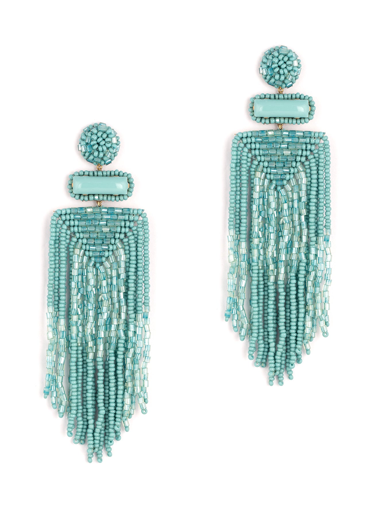 Ocean Breeze - Handmade Turquoise Beaded Fringe Earrings