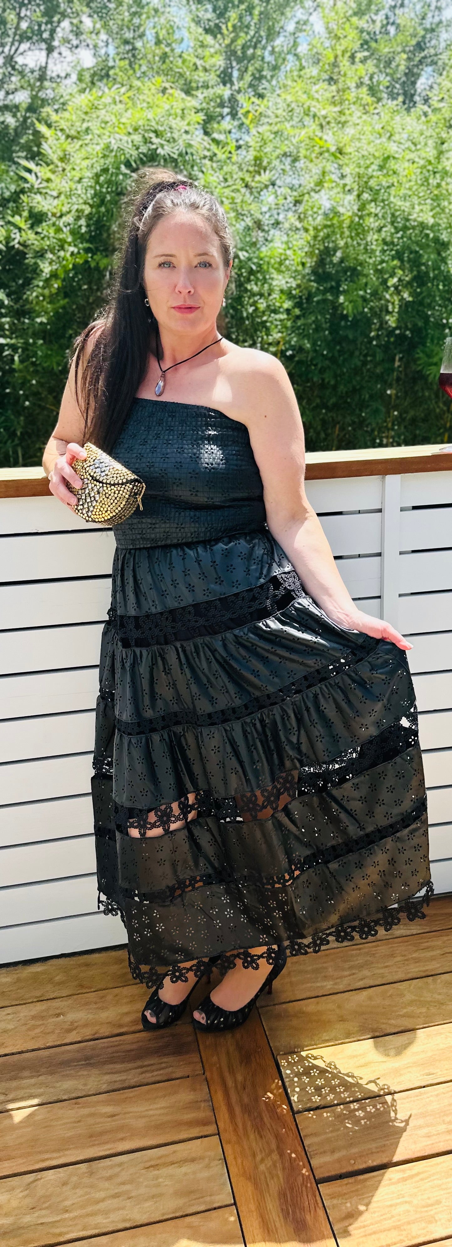 Strapless Eyelet Midi Dress