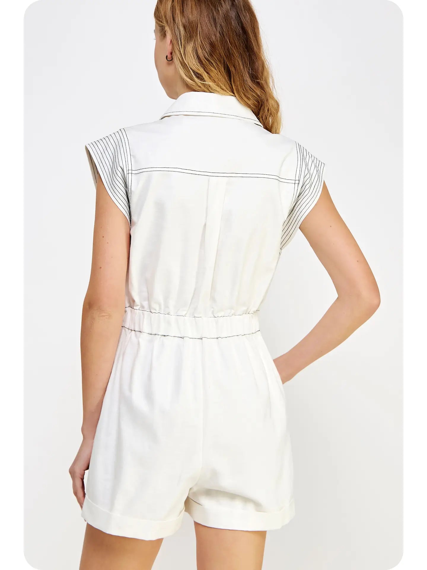 Off White Linen Romper