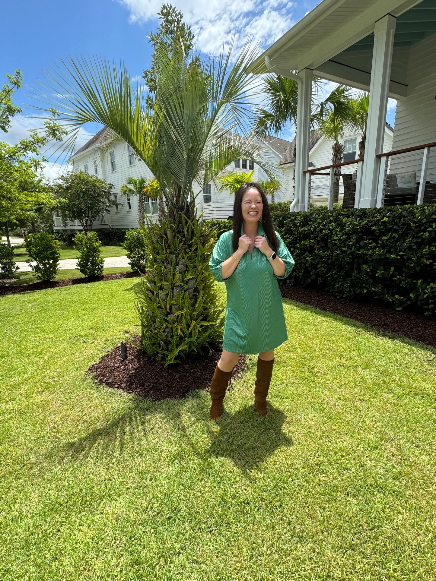 Green textured dress