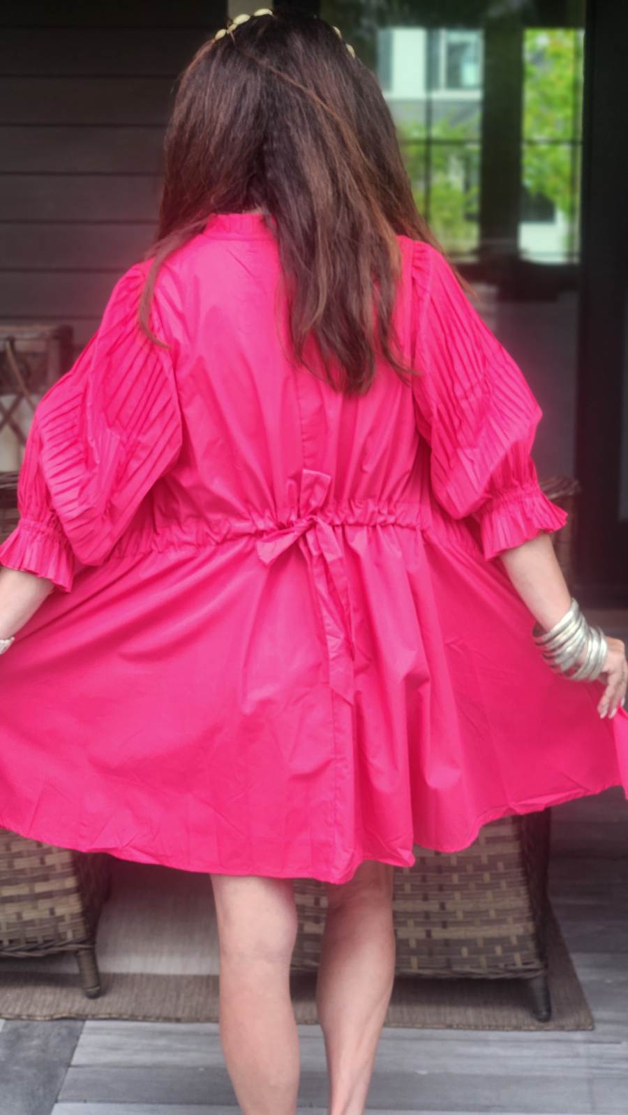 Vibrant Fuchsia Pleated Trench Dress