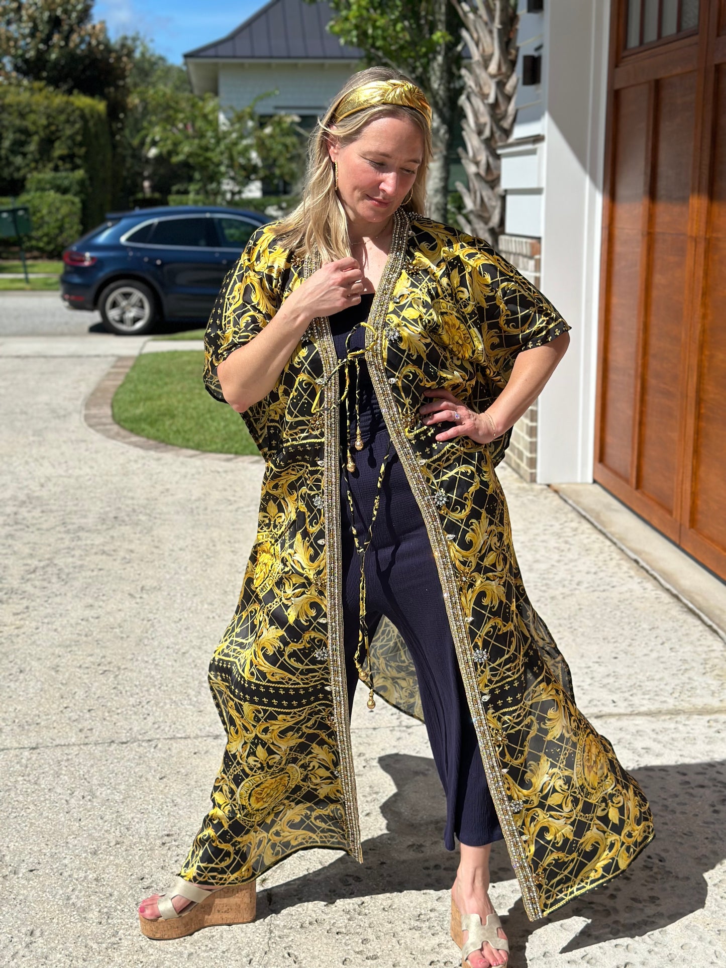 Hand crafted black and gold embroidered sarong