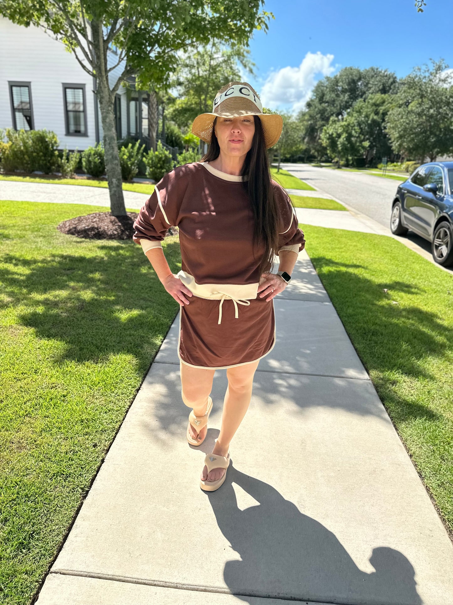 Brown Skort with Cozy long sleeve top