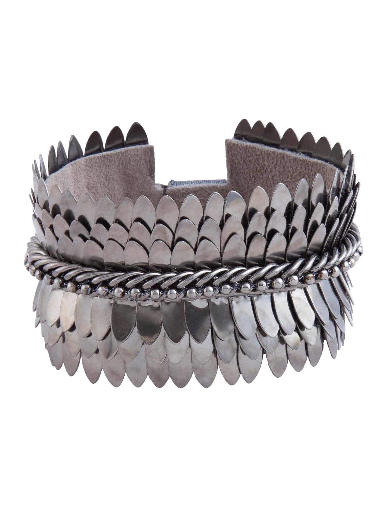 Edgy Sophistication - Handmade Metallic Scale Bracelet