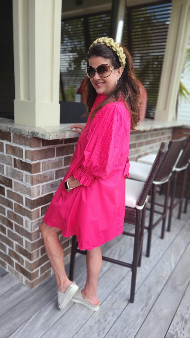 Vibrant Fuchsia Pleated Trench Dress